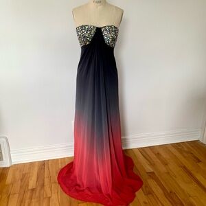 Evening Gown Aurora Borealis Sparkle Ombré Grey To Red